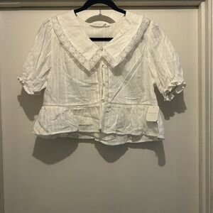 Altar'd State Cream Blouse with Lace Trim